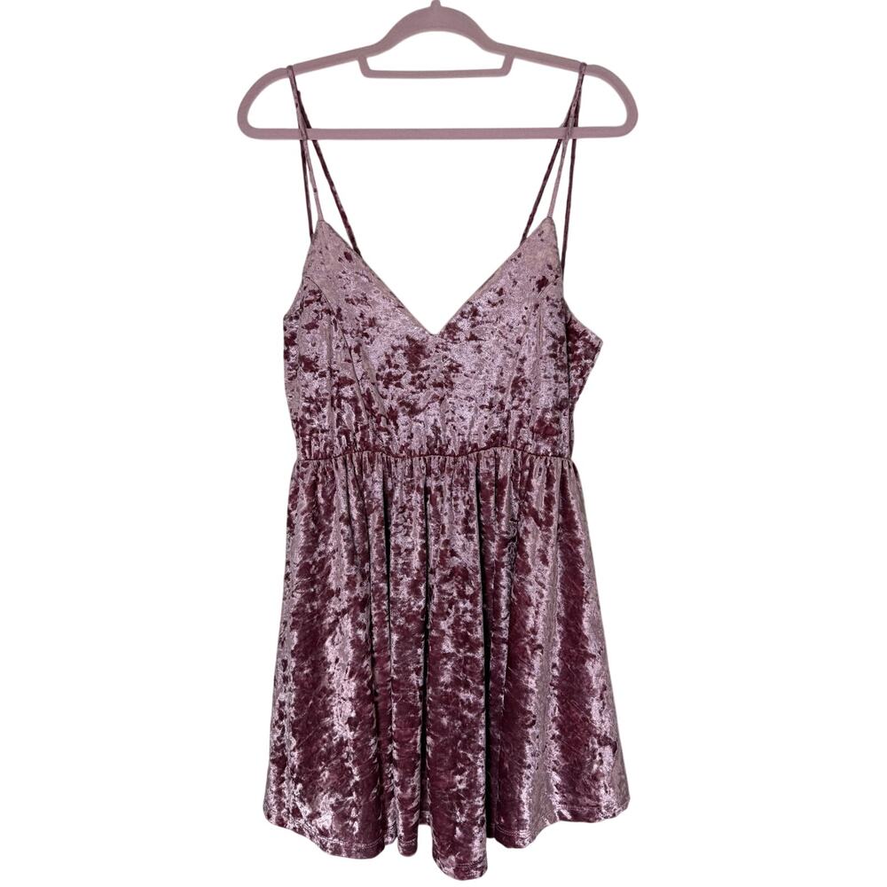 NWT Romeo‎ & Juliet Couture Rose Pink Crushed Velvet Strappy Mini Dress Size L